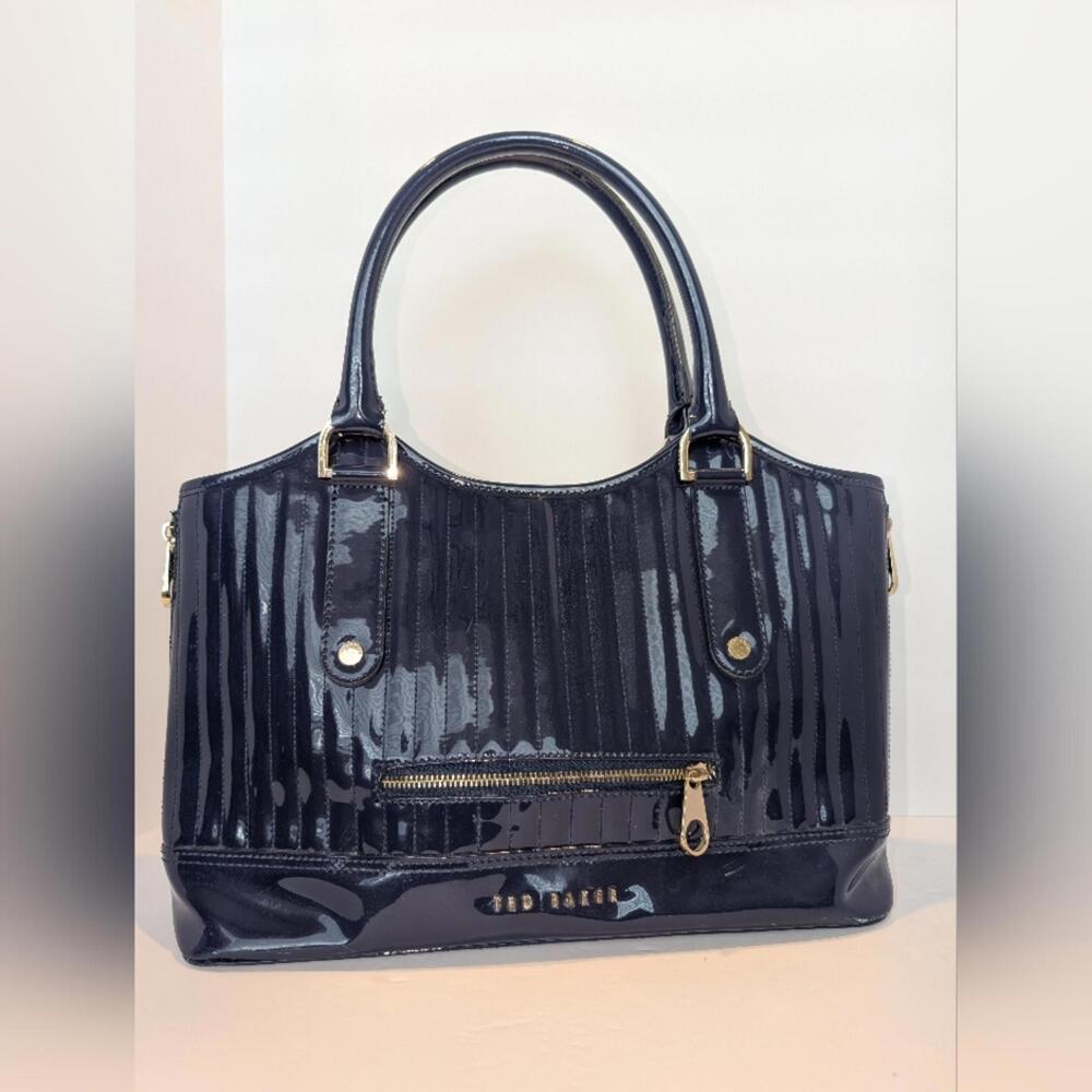 Ted Baker Navy Blue Feux Leather (Vinyl) Tote Bag - Good Pre-owned Condition
